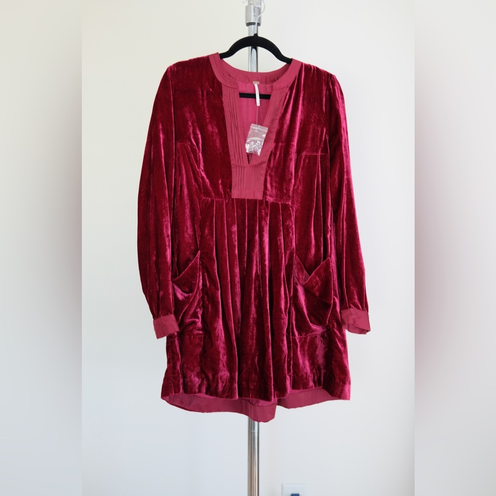 Free People Burgundy XS Crushed Velvet Mini Dress, NWT
